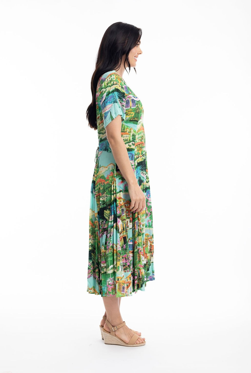 Thumbnail: Orientique Bellagio Print Crinkle Godet dress