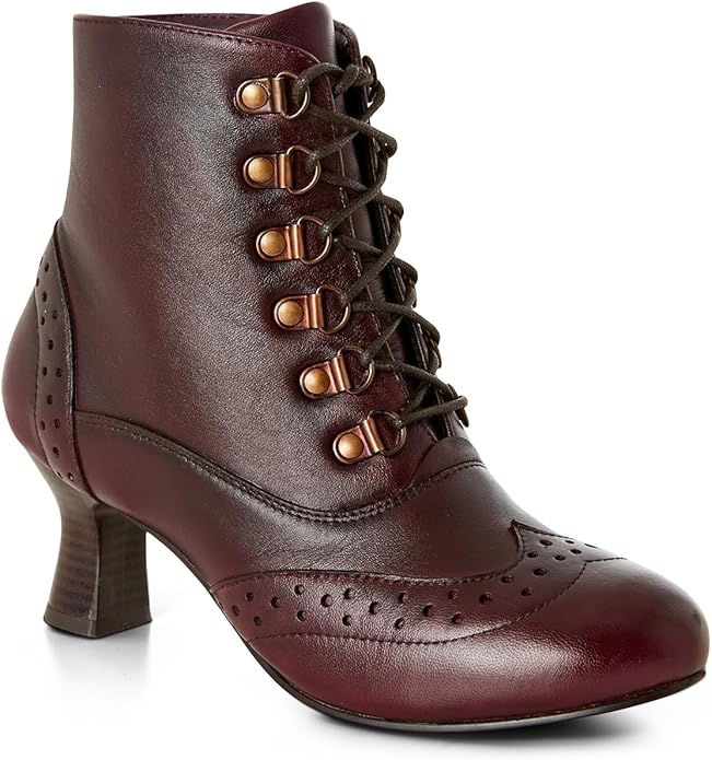 Thumbnail: Joe Browns Red Vintage Brogue Detail Leather Ankle Boots