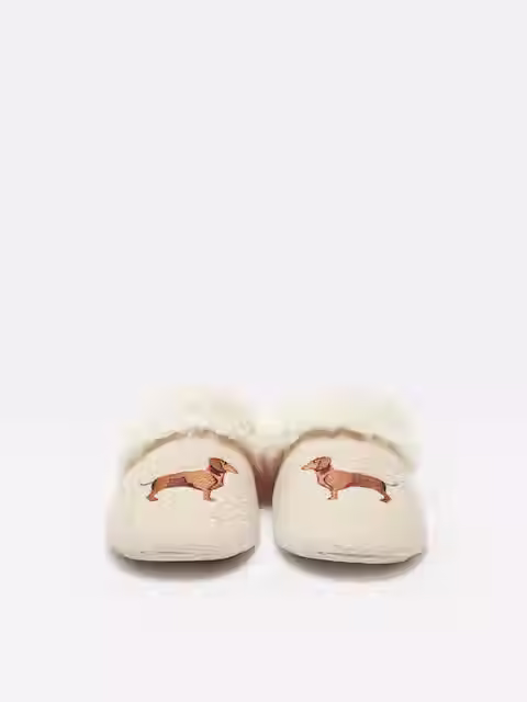 Thumbnail: Joules Luxe Natural Dachshund Embroided Slippers
