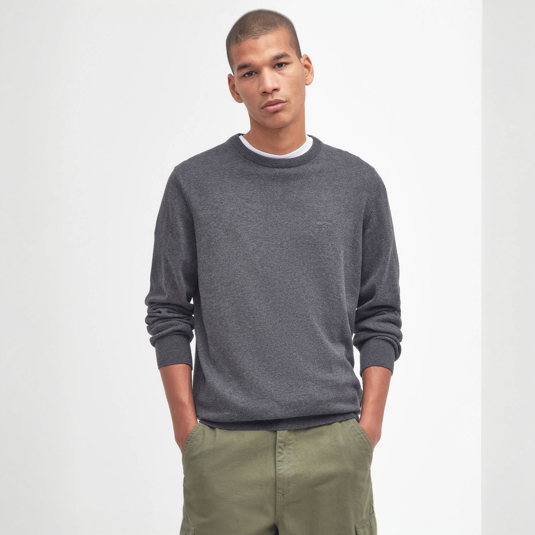 Barbour Pima Cotton Crew Neck Jumper Vintage Charcoal