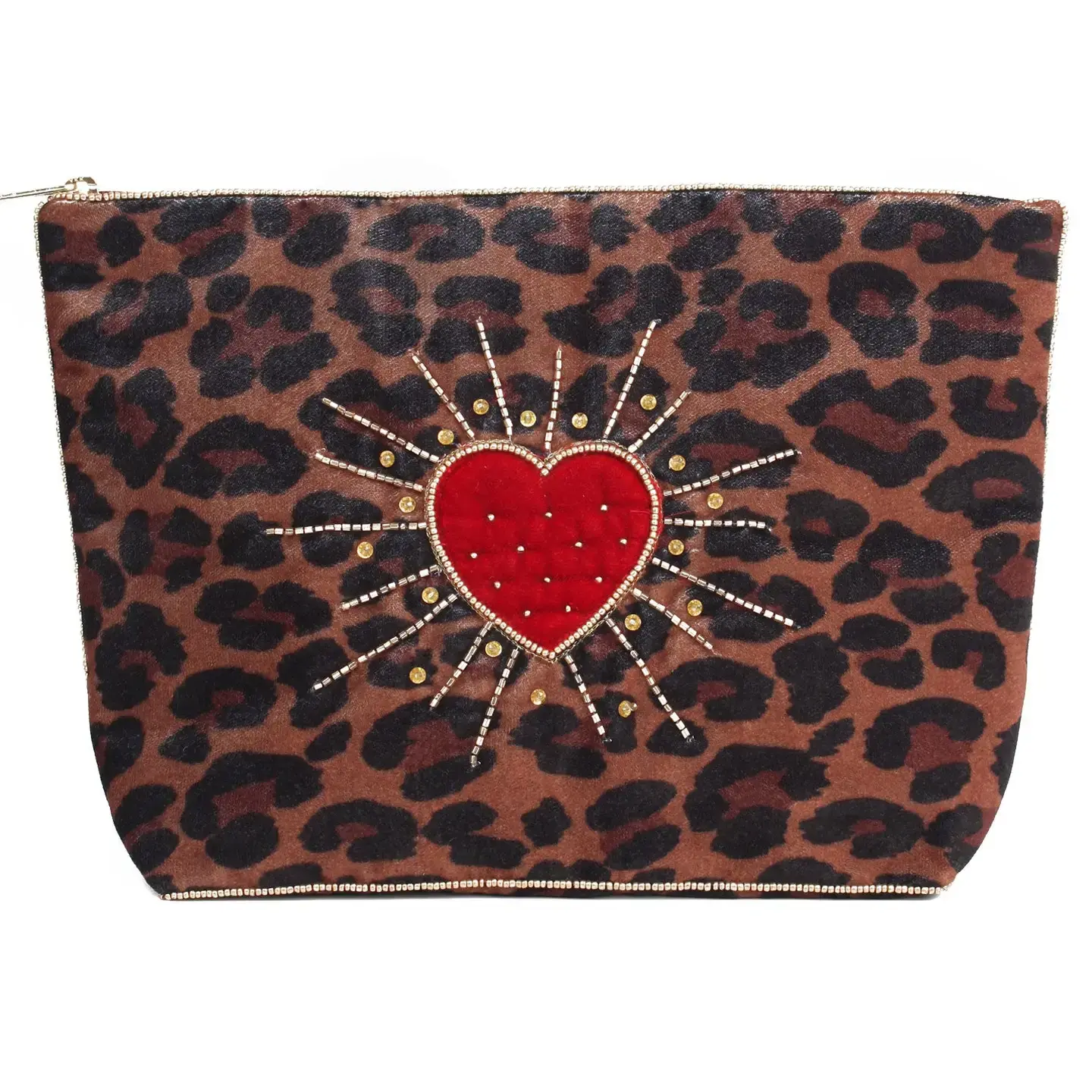 My Doris Leopard Heart Burst Large Pouch