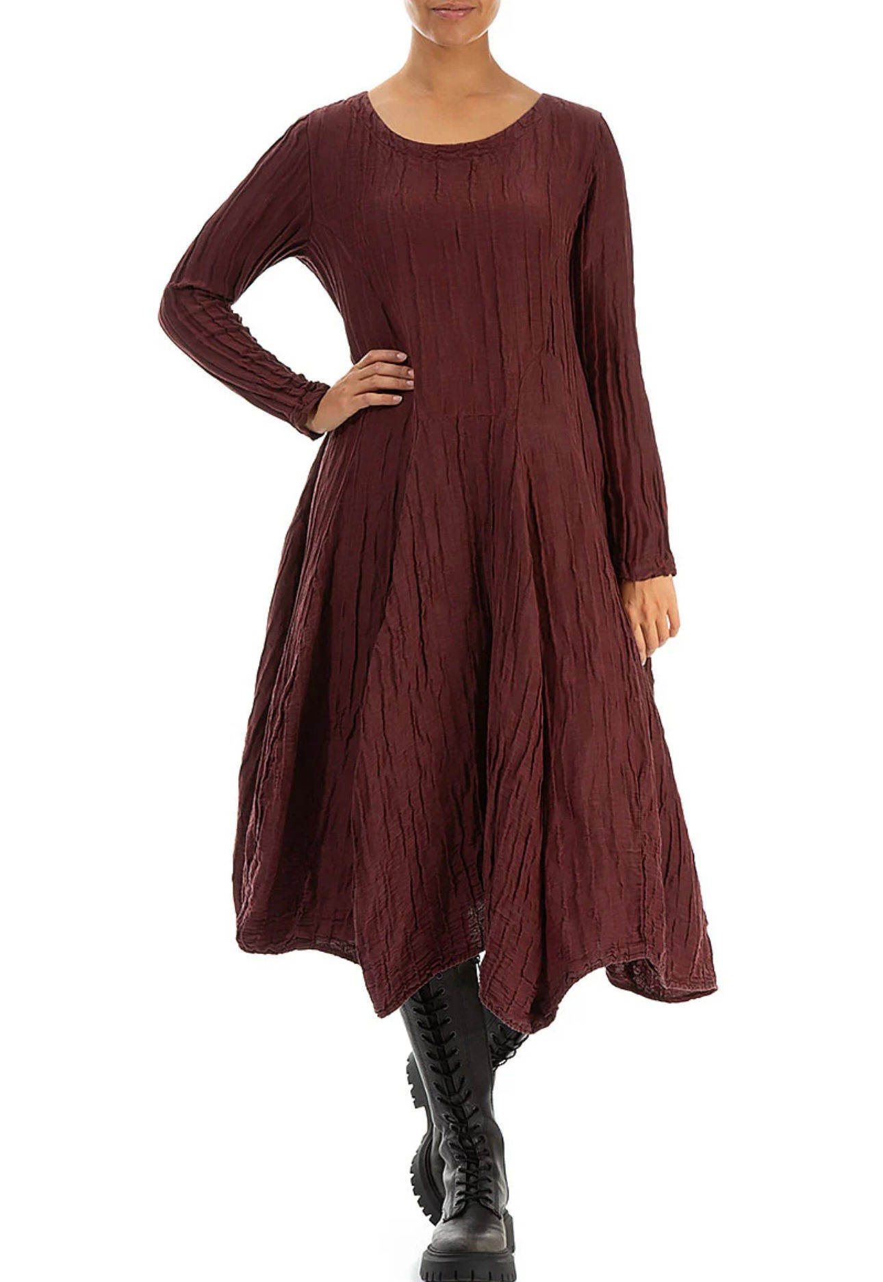 Grizas Flared Merlot Silk Dress