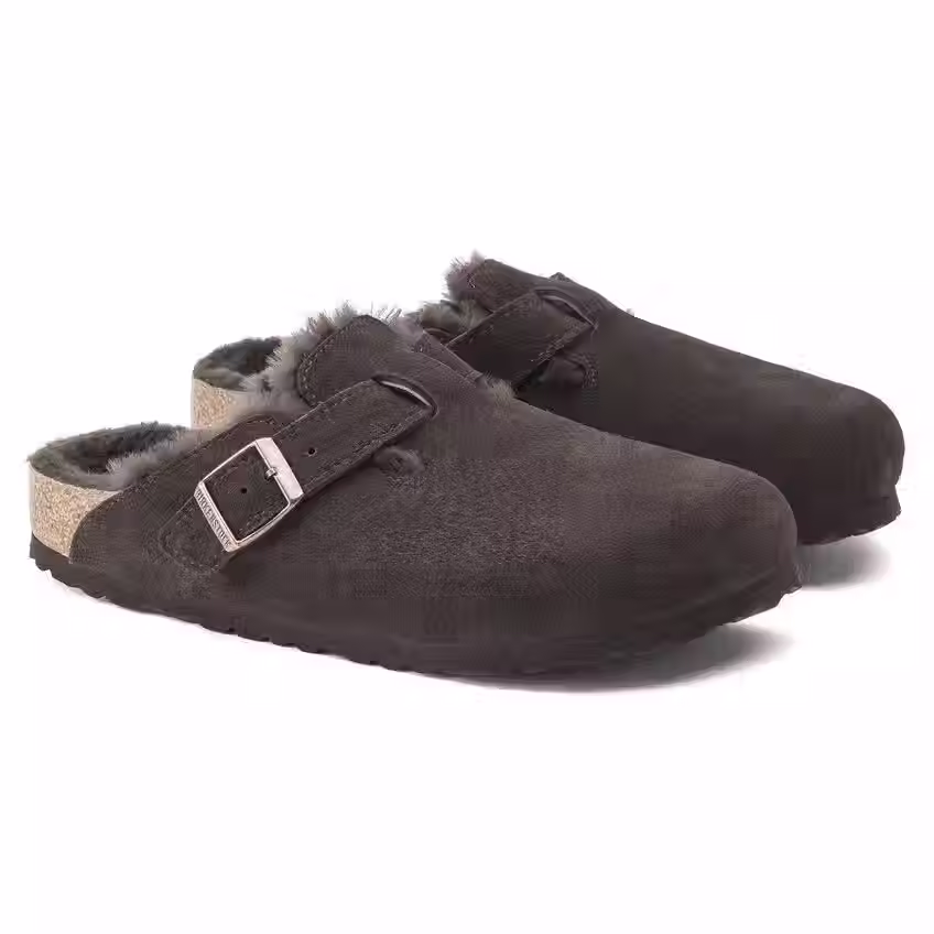 Thumbnail: Birkenstock Boston Shearling Suede Leather - Mocha - Unisex