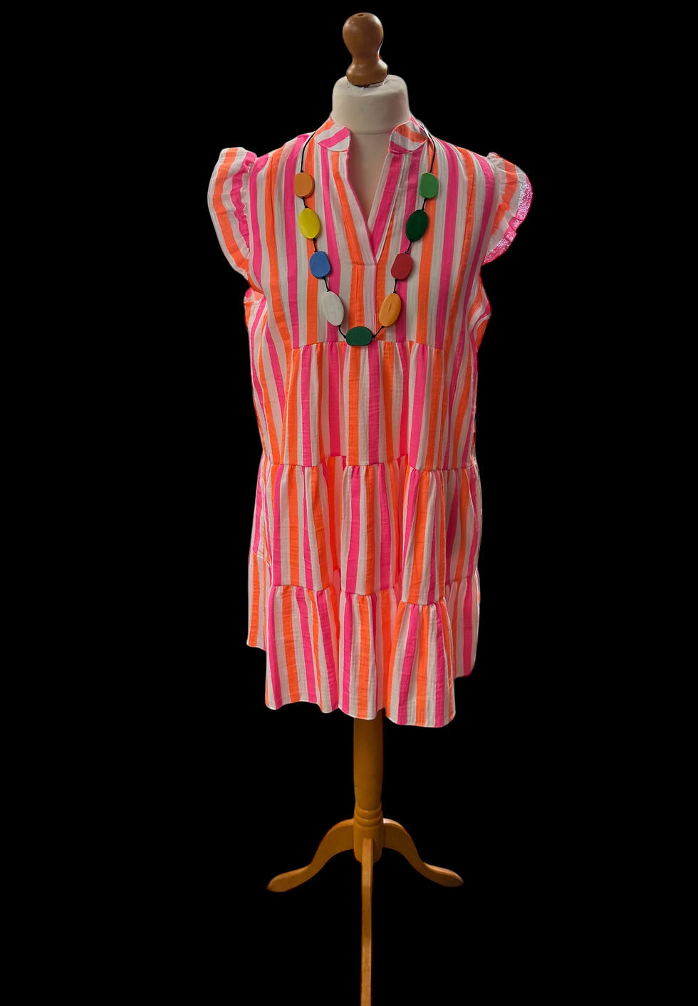 Thumbnail: Orange/Pink and White Stripe Above The Knee Dress/Top
