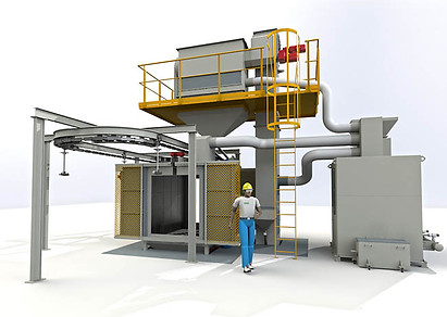 Overhead monorail shot blast machine