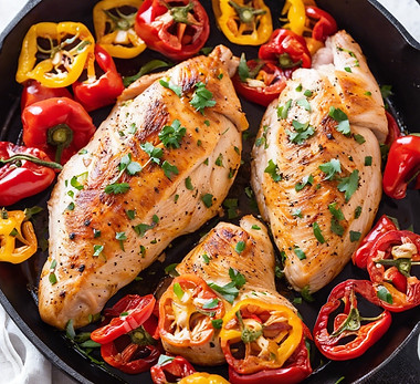 Baked chicken breast in a cast iron juicy with habenero peppers.jpg