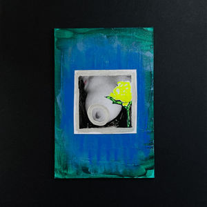 "GIVING" stands as a profound homage to the boundless love and sacrifice of mothers. This artwork reverberates with the dedication and selflessness that define the essence of motherhood. Its main colors, blue and green, convey deeper symbolism: blue represents the sensitivity of a mother's soul, reflecting the gentle touch and empathetic nature that mothers embody. Meanwhile, green symbolizes immortality, for the role of a mother lives on in our bones, flesh, and soul, transcending generations. This piece invites us to honor the extraordinary mothers in our lives, acknowledging the sacrifices and dedication that often go unspoken. "GIVING" is more than just art; it is a testament to the enduring power of a mother's love, a visual reminder to express our gratitude, and an opportunity to celebrate the remarkable women who have shaped our lives.