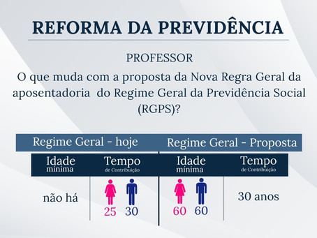 Reforma da Previdência: PROFESSOR. O que muda com a proposta da Nova Regra Geral da aposentadoria do