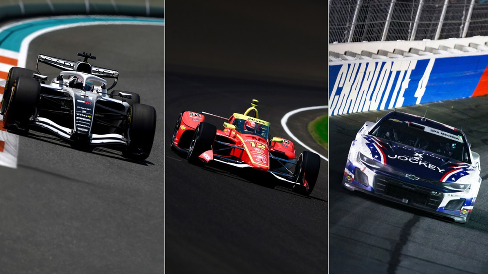 GM powered IndyCar, Formula 1, and NASCAR race cars competing on the same day during motorsports triple header Sunday.