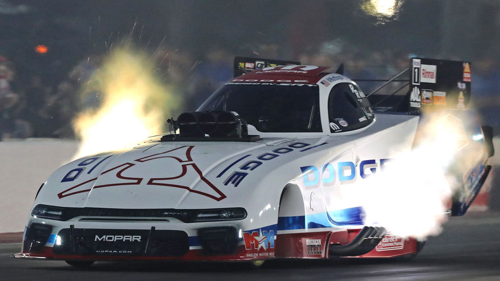 Pruett, Hagan Reach NHRA 4-Wide Nationals Final Rounds in TSR Dodge Nitro Cars