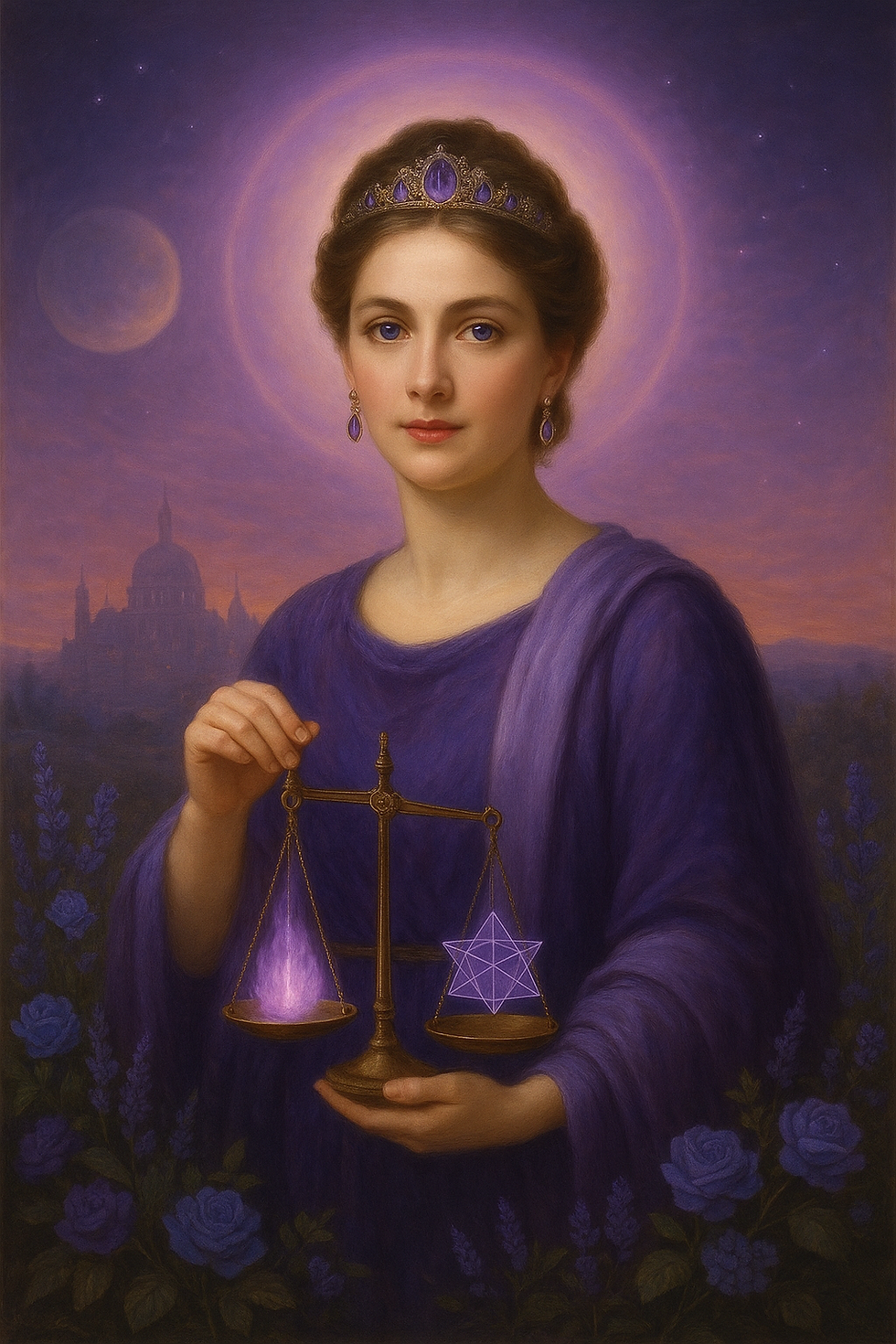 Balanced upon the breath of truth, her flame refines the soul. Lady Portia’s violet light turns every shadow into gold.