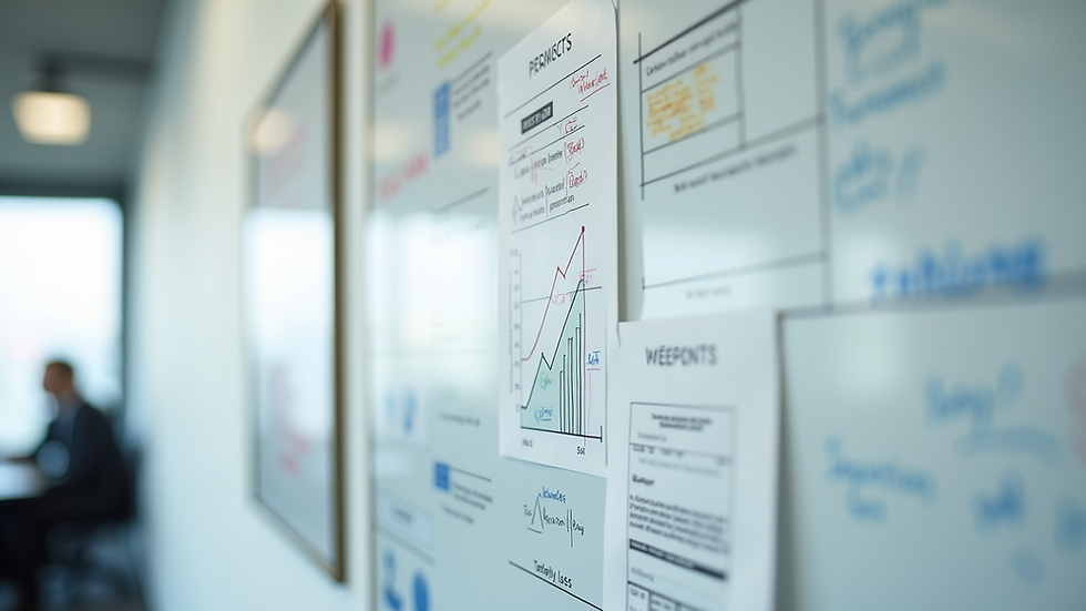 Close-up view of a whiteboard with product development and marketing plans
