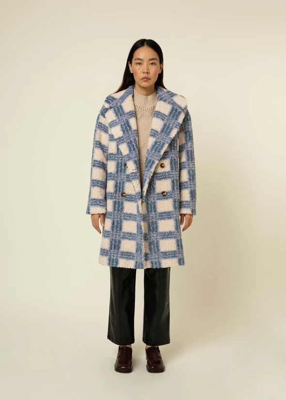 FRNCH Plaid Sherpa Coat