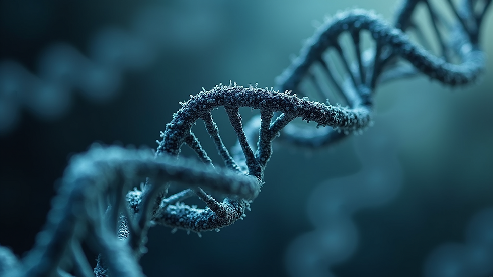 Close-up view of a DNA double helix model