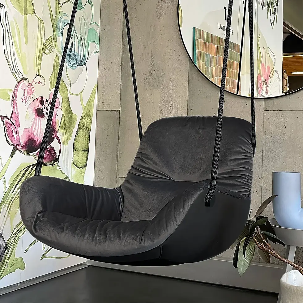 Freifrau swing chair in grey velvet
