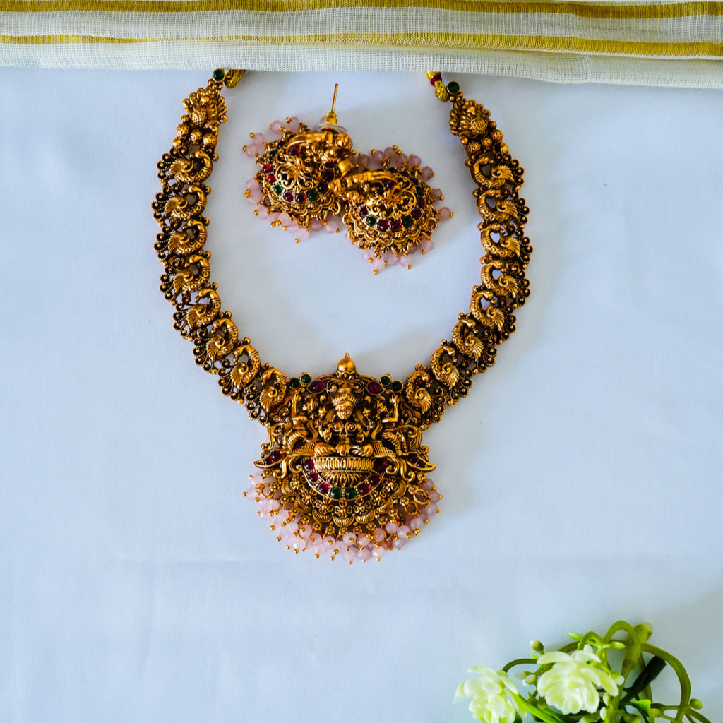 Premium Quality Lakshmi Pendant Necklace- Pastel Pink