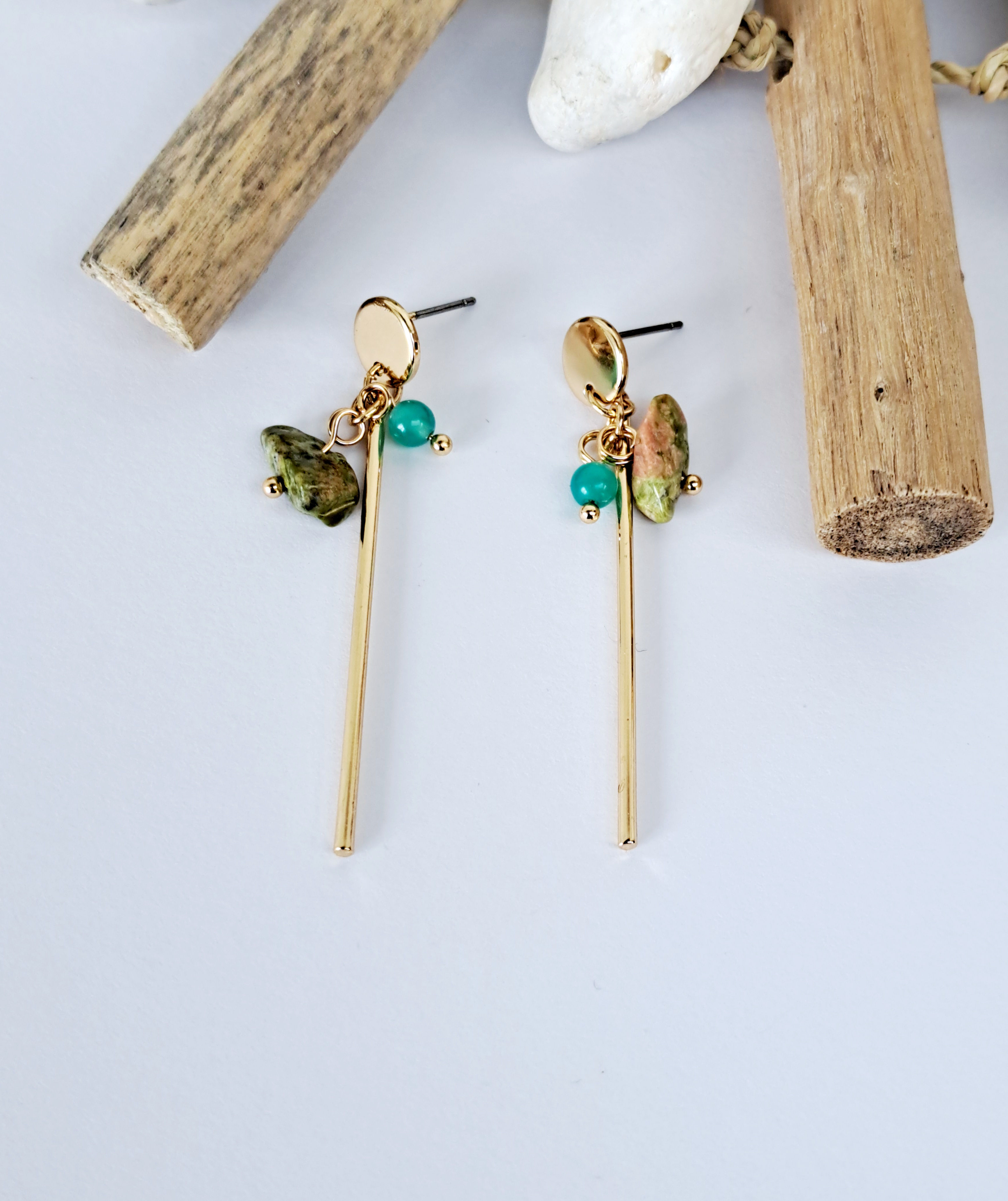 Oorbellen - Nona - gemstones - mosagaat / amazoniet