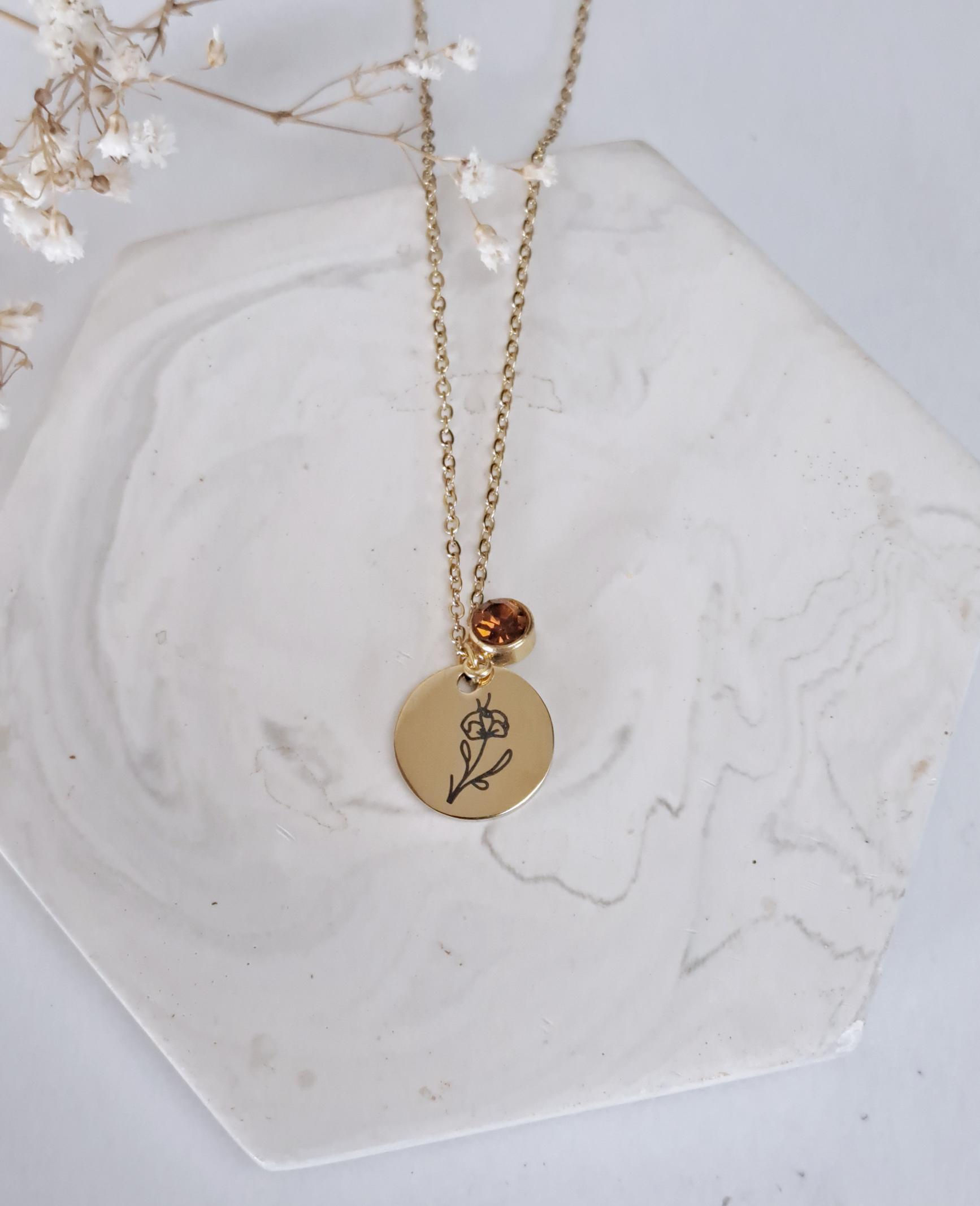 ketting - Geboortebloem en steentje - OKTOBER -goudsbloem