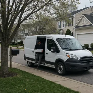 Bakery delivery van residential street Fallston, MD
