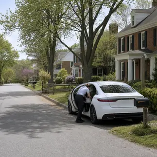 Bakery delivery car Churchville, MD residential street