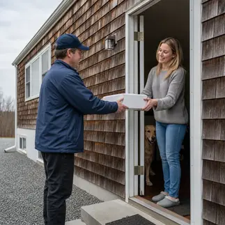 Cake handoff doorstep Churchville, MD split level home
