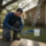 Technician preparing low-pressure hose for deck cleaning service in Elkton