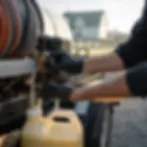 Technician setting up a low-pressure algae treatment rig near an Elkton farmhouse