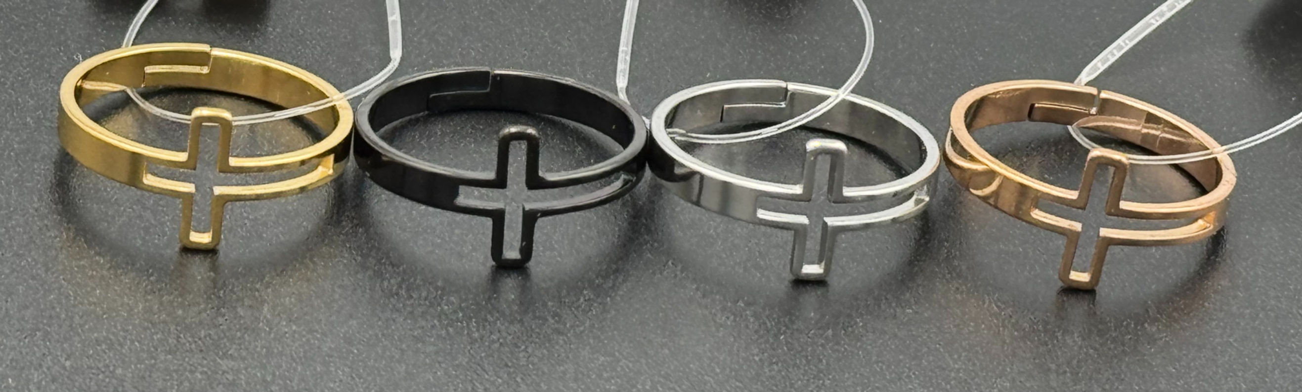 Stainless Steel Ring With Cross Adjustable