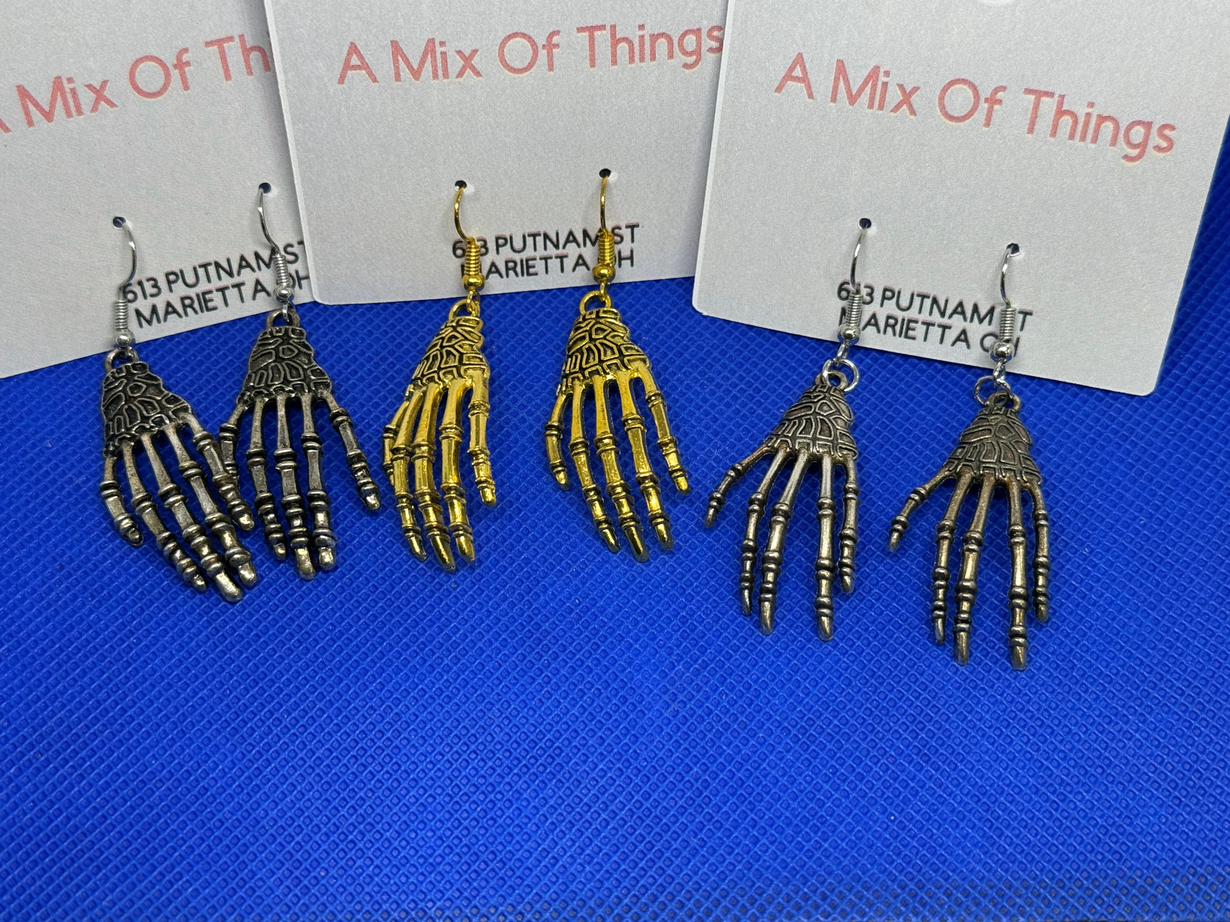 Skeleton Hands Skull Earrings