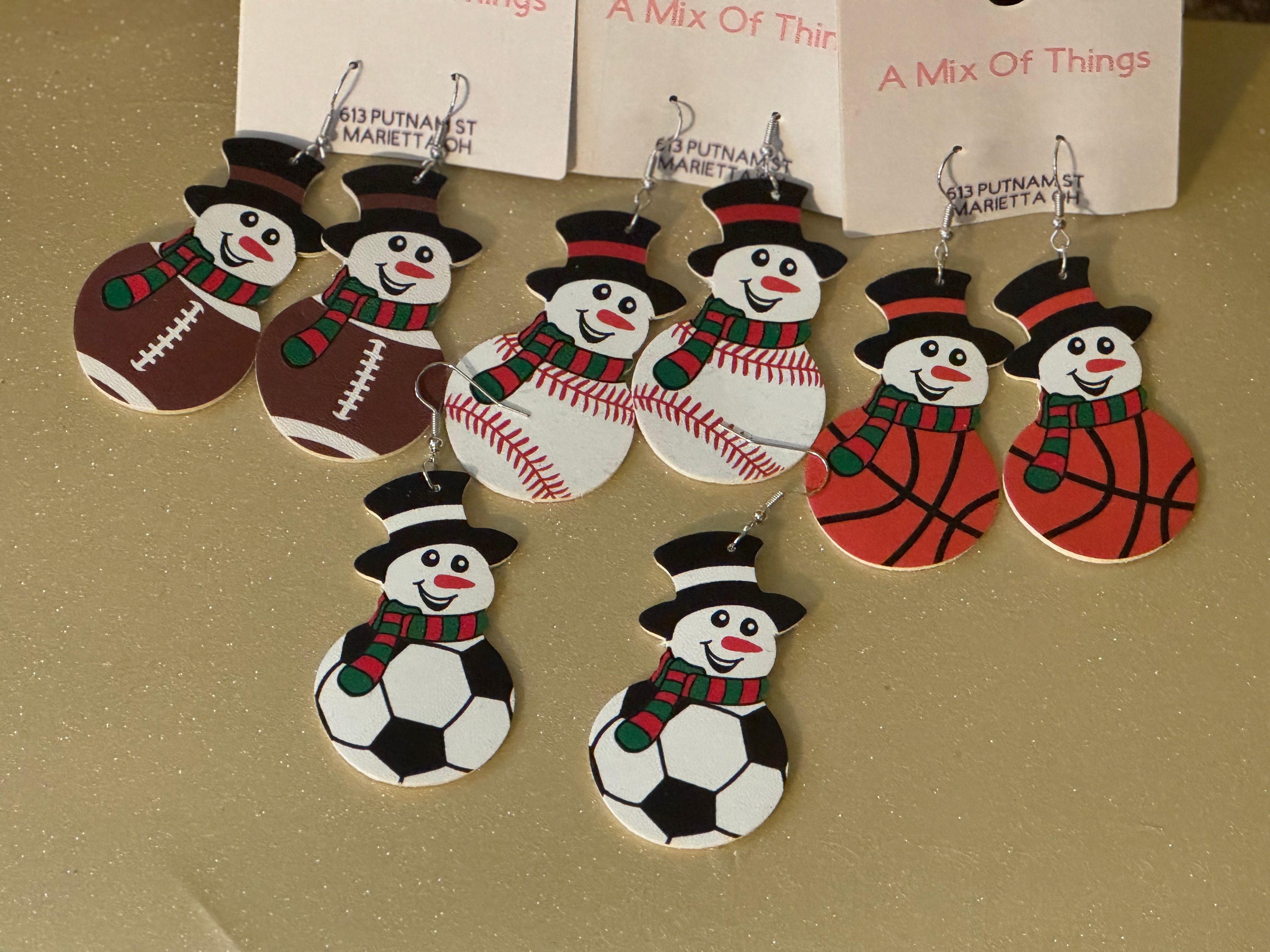 Sport Christmas Snowman Earrings