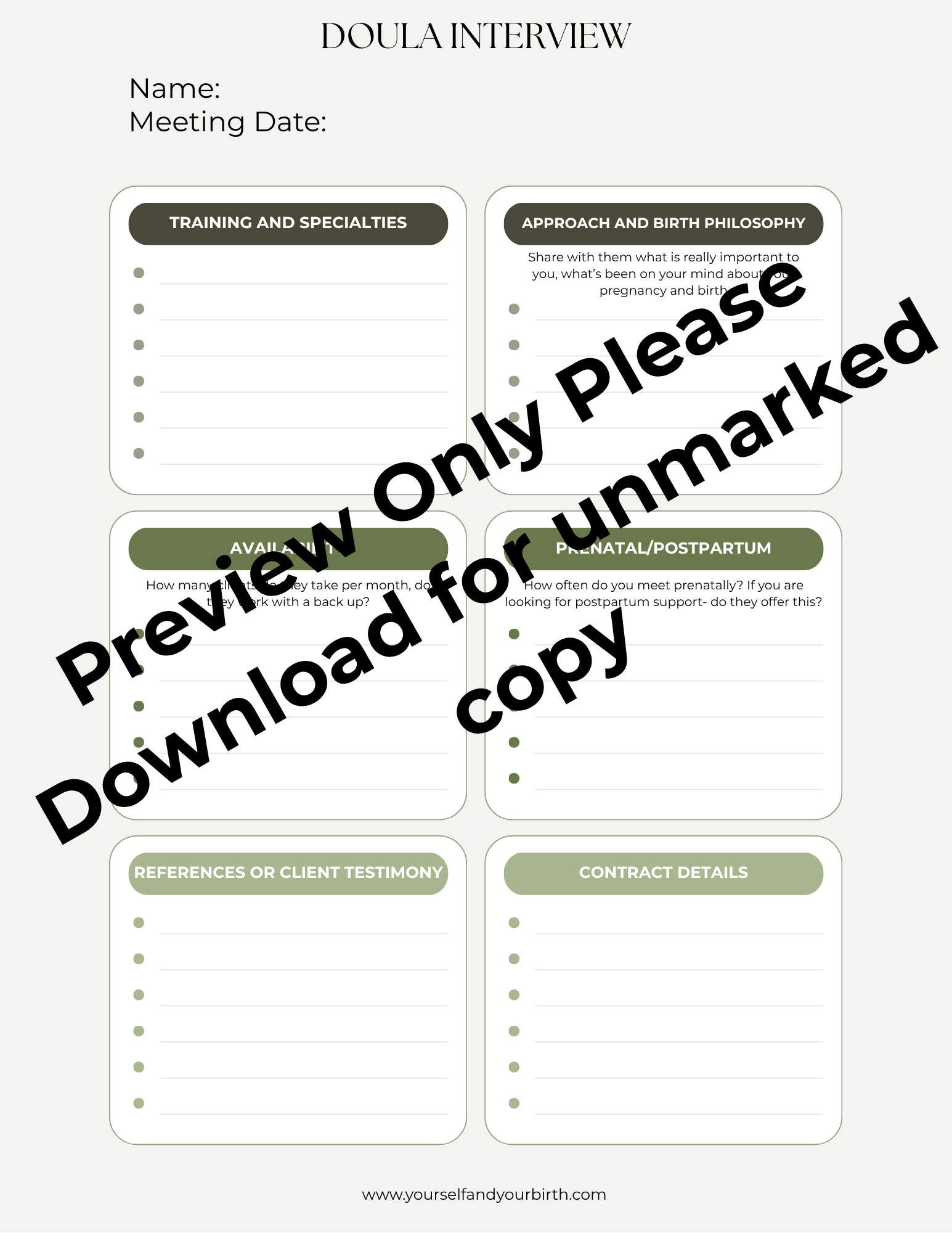 Doula Interview Checklist