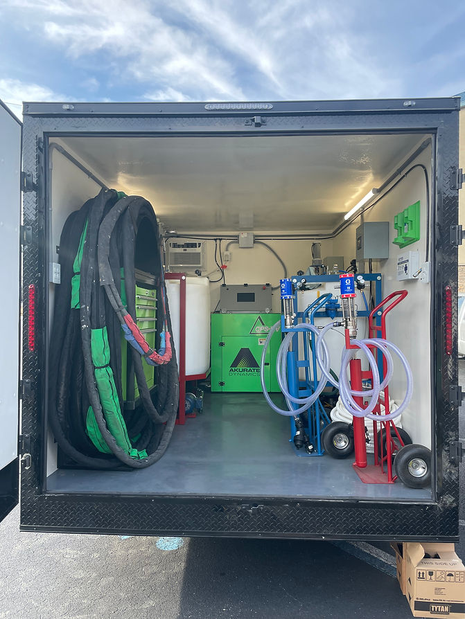 spray foam insulation rig truck with eco friendly equipment, hoses, pump, vacuum