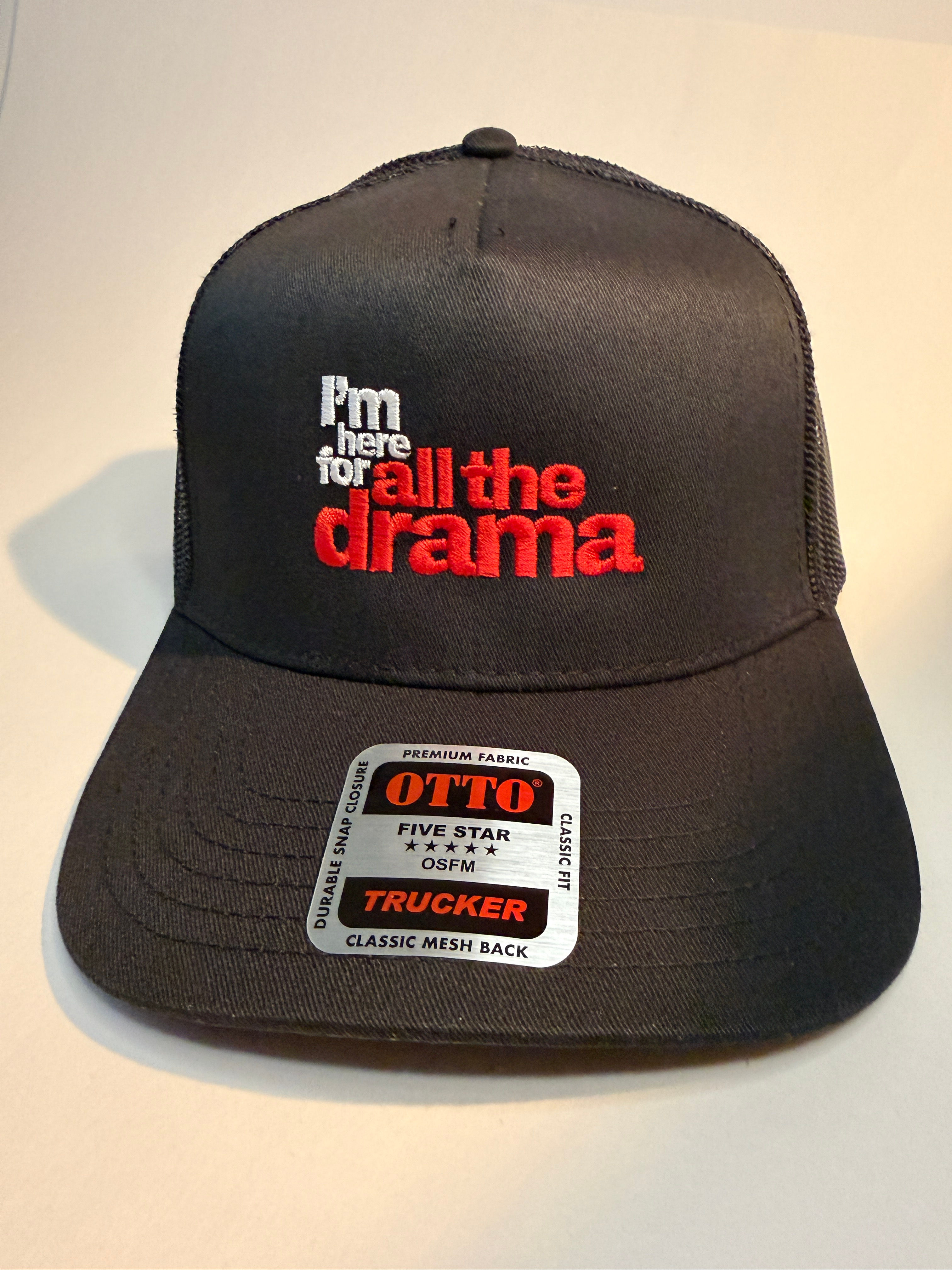 Trucker Hat: All the drama, Black, Embroidered