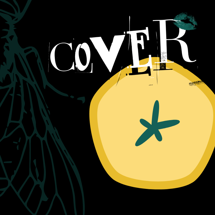 COVER text, insect outline, lemon slice