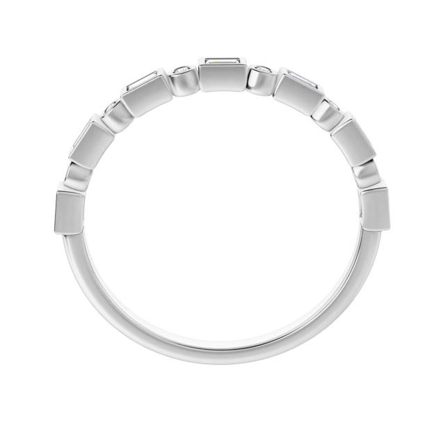 14k White Baguette and Round Bezel Set Diamond Wedding Band