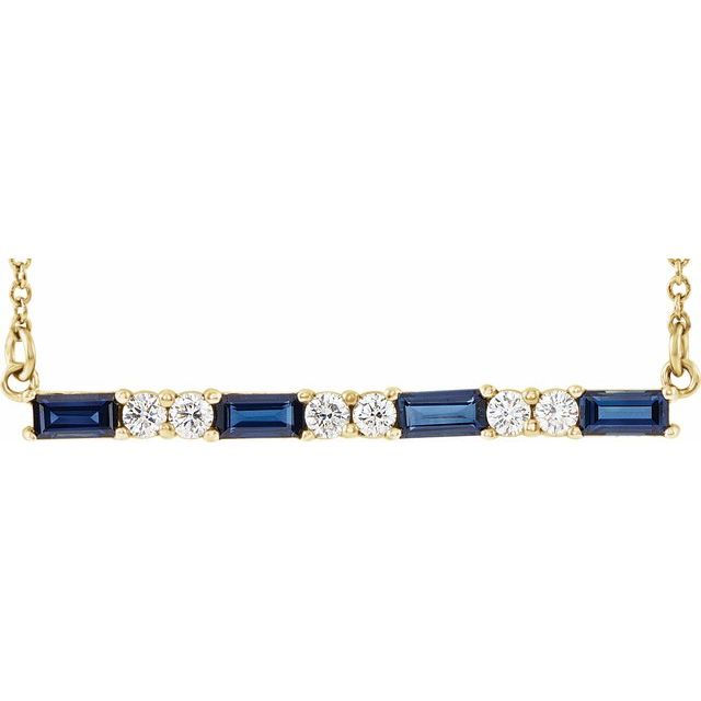 14k Yellow Gold Lab Grown Sapphire and Natural Diamond Bar Necklace