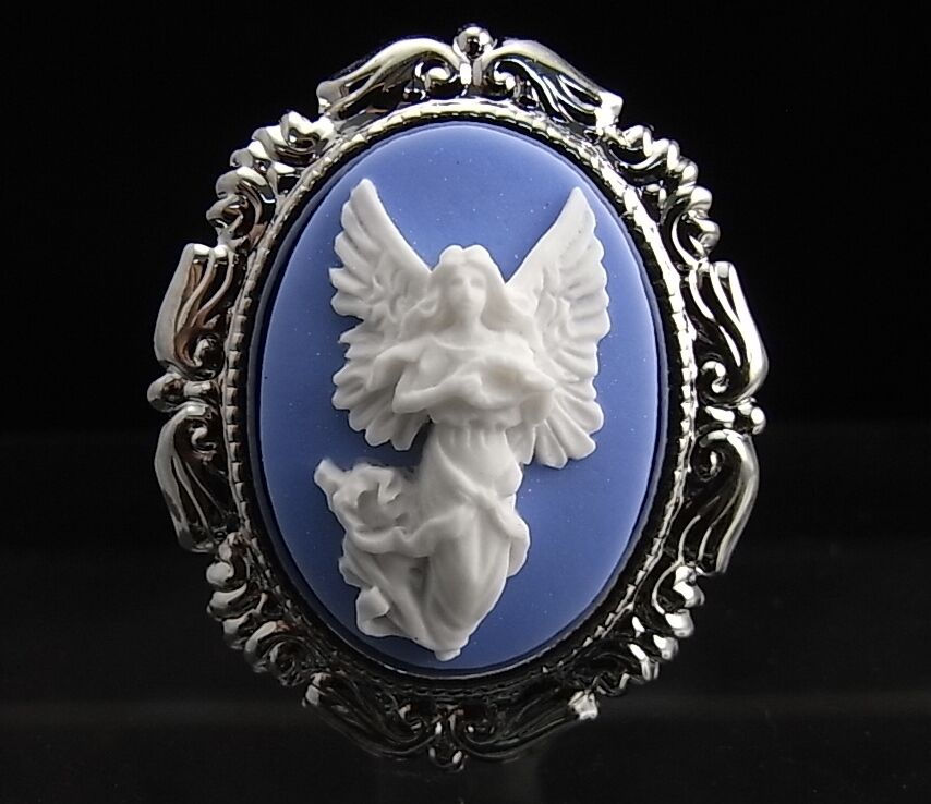 2 IN 1, set di 2 spille / ciondolo con cammeo angelo custode placcato in rodio