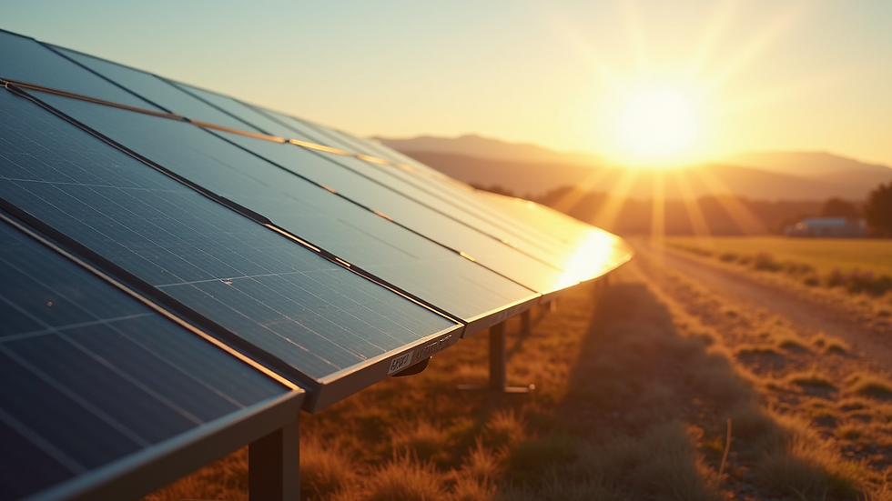 High angle view of solar panels in a sunny landscape