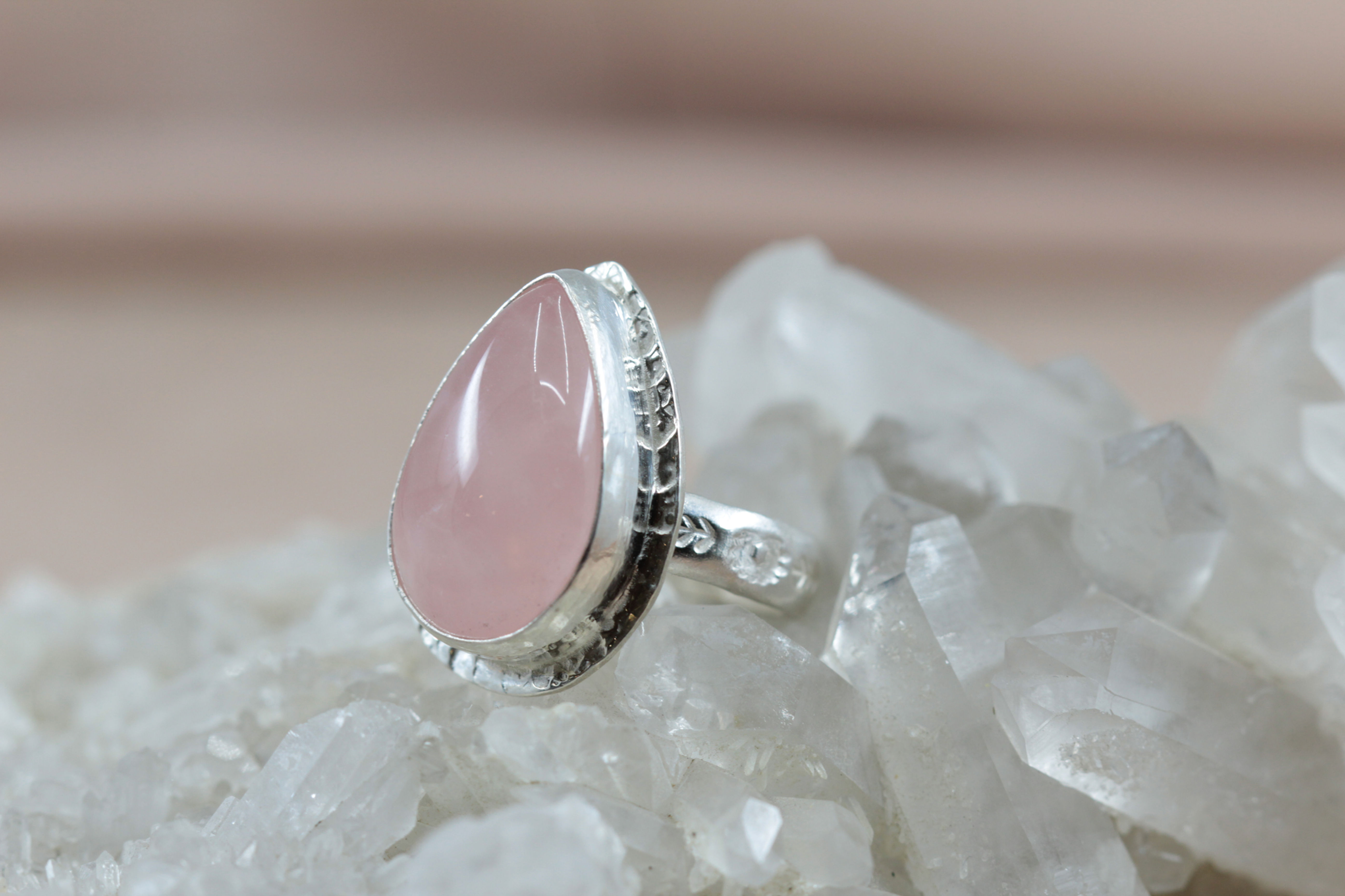 Rose Quartz Gemstone Candy Ring – Sterling Silver Statement Ring