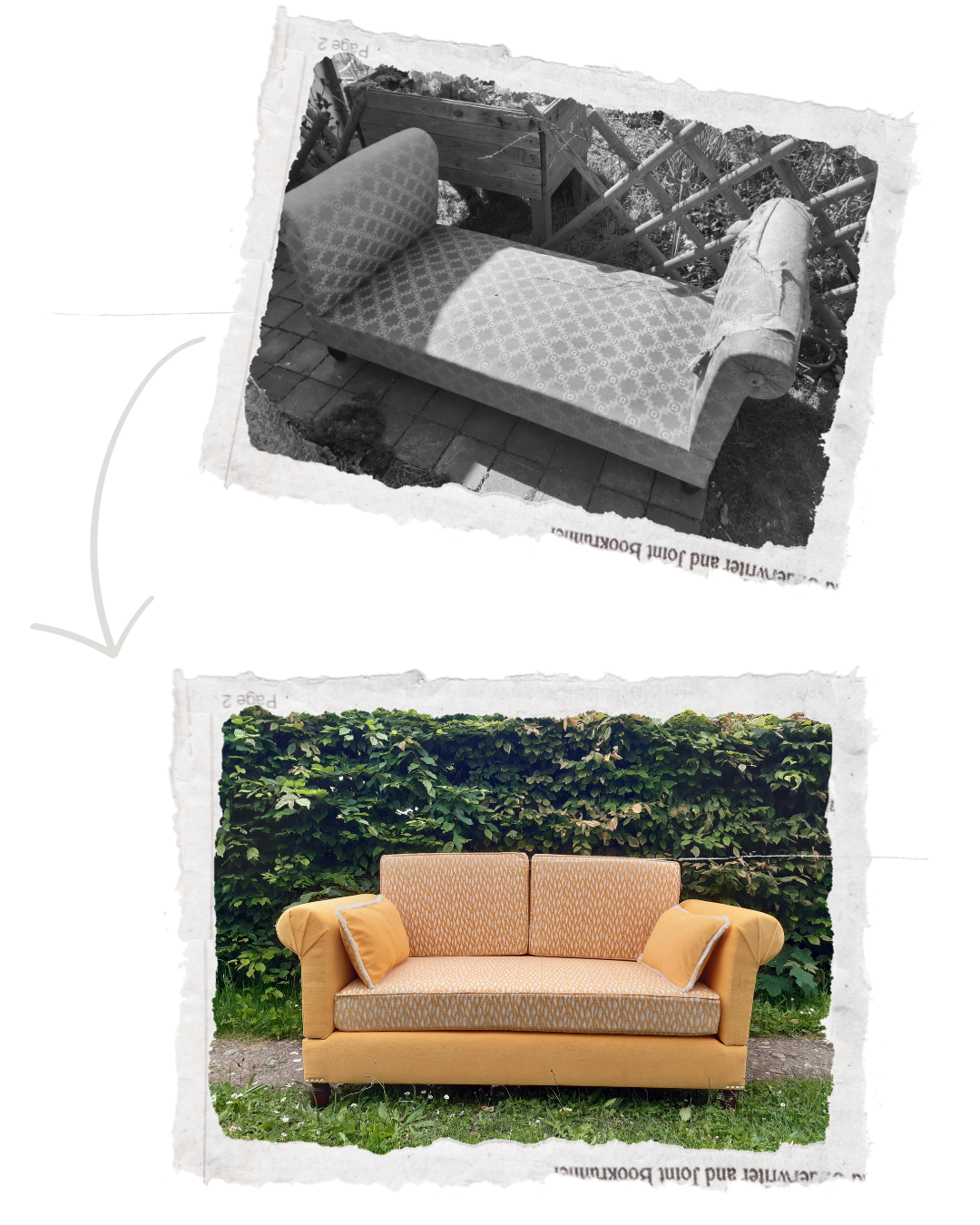 Before and after the restoration of a chair by Mathilde