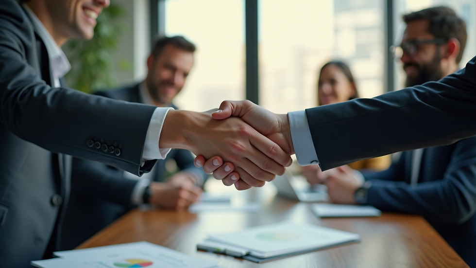 High angle view of a business owner shaking hands with a lender in an office