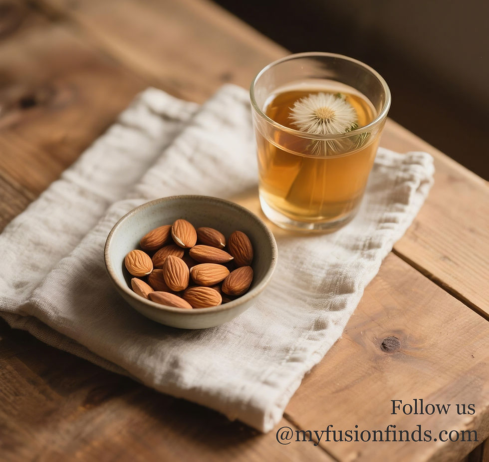 soaked almonds / herbal tea (dandelion, tulsi, ginger)