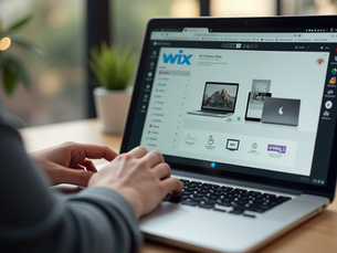 Person working on a laptop with the Wix website builder open on the screen