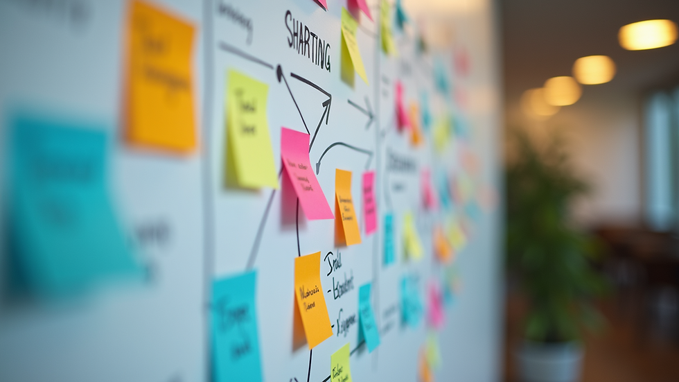 Eye-level view of a vibrant marketing strategy board filled with colorful notes and ideas