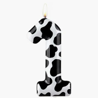 Cow Print Number '1' Candle for First Rodeo Birthday Party