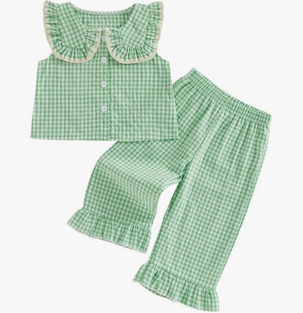 Toddler Baby Green Gingham Two Piece Set
