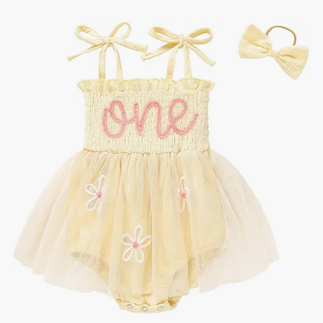 Baby Toddler Yellow 'One' Daisy Ruffled Romper