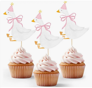 Pink Bow Silly Goose Cupcake Toppers