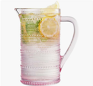 Blush Pink Beaded Glass Drink Pitcher