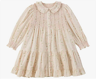 Toddler Cream Smocked Flower Long Sleeve Dress